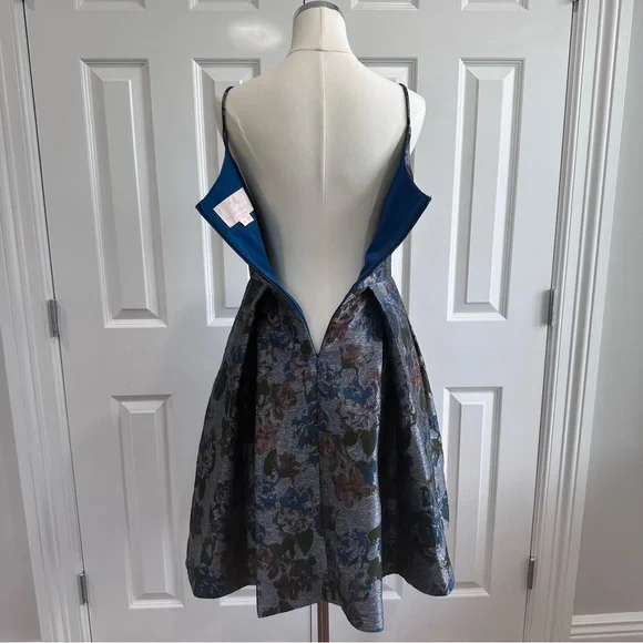 Gal Meets Glam Blue Dark Rose Gold Pleated Spaghetti Strap Cocktail Dress Size 0 - Picture 7 of 12